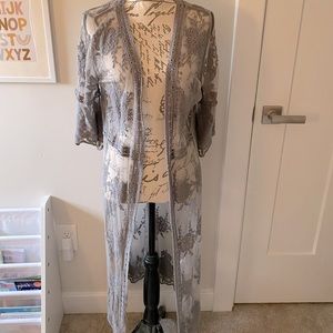 Boho Grey Lace Long Kimono Jacket